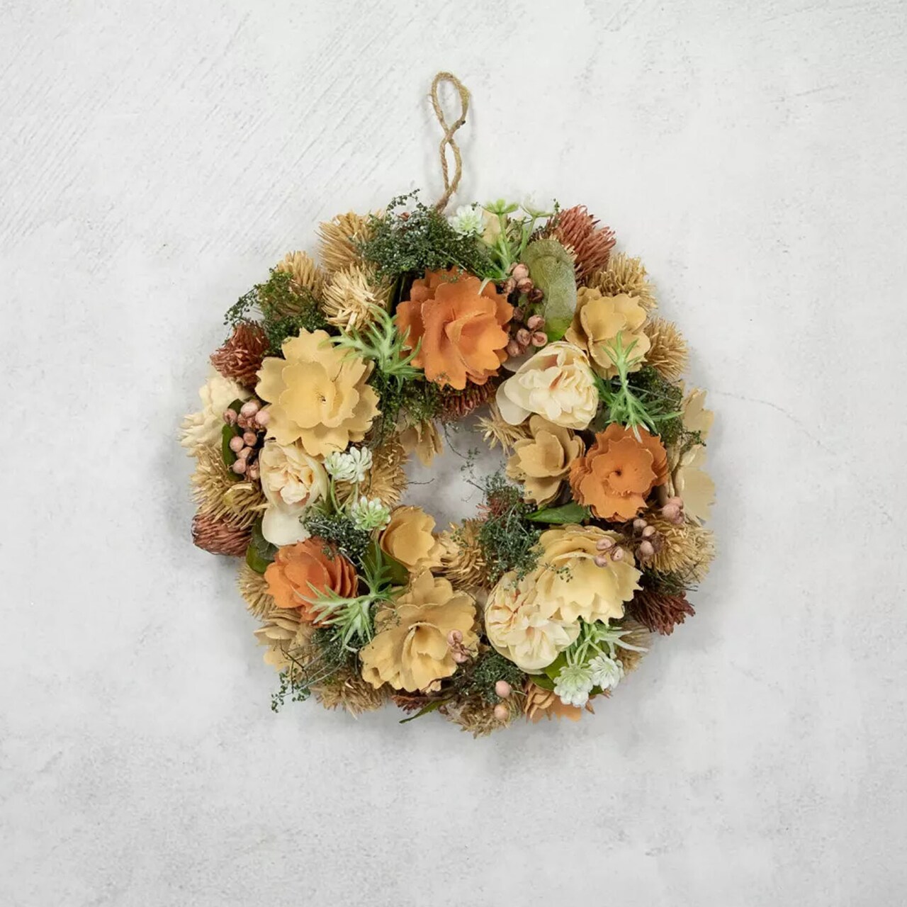 9.75" Artificial Spring Wreath with Beige and Peach Mixed Florals Unlit Mini Decor